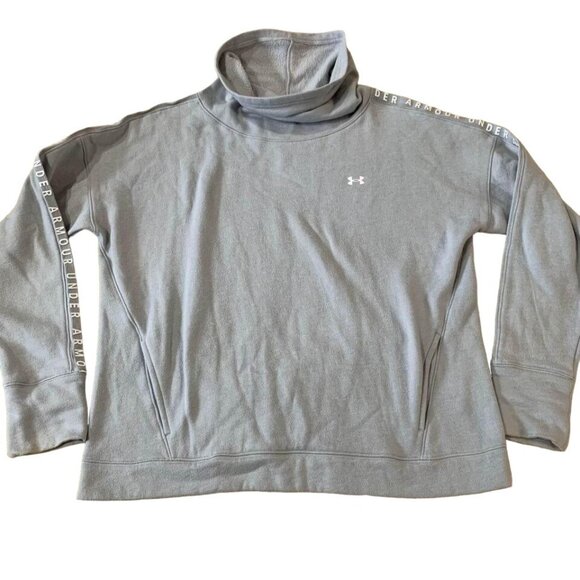 Under Armour Sweatshirt Women’s Size Large Gray Roll Neck Loose Fit Spell Out - Picture 1 of 5